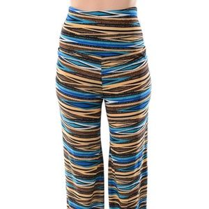 Azules Fold Band Bold Abstract Print Wide Leg Slinky Palazzo Pants Sz Large